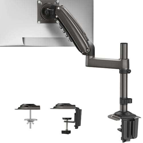 HUANUO Single Monitor Arm, Adjustable Desk Mount for 13-34 inch Screens, Holds 19.8lb, 22.44 inch Max Height, Full Motion Swivel Monitor Stand with VESA 75x75mm and 100x100mm Compatibility - Image 1