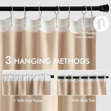 MIULEE Back Tab Beige Curtains 120 Inch Long 2 Panels Set for Living Room Bedroom, Cream Rod Pocket/Pinch Pleated Light Blocking Extra Long Thermal Insulated Room Darkening Blackout Curtains/Drapes - Image 3