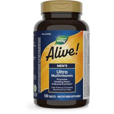 Nature's Way Alive! Men's Daily Ultra Multivitamin, High Potency Formula, Promotes Heart & Muscle Function*, with Methylated Vitamin B12, Gluten Free, 150 Tablets - Image 1