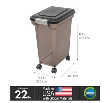 IRIS USA WeatherPro Airtight Dog Food Storage Container, Up to 22 lbs, Attachable Wheels, For Dog Cat Bird and Other Pet Food Storage Bin, Keep Fresh, Easy Mobility, BPA Free, Smoke - Image 3