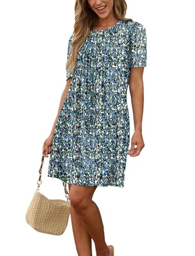 Dresses for Women Summer A Line Colorful Short Sleeve Keen Length T Shirts Cover Up Sundress L - Image 3