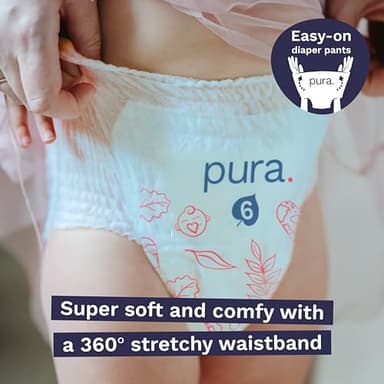 Pura Hypoallergenic Diaper Pants Size 6 (33+ lbs) Overnight, up to 12 Hours Leak Protection, Suitable for Sensitive Skin, Totally Chlorine Free, Soft Organic Cotton, 3 Packs of 17 (51 Pull Up Pants) - Image 3