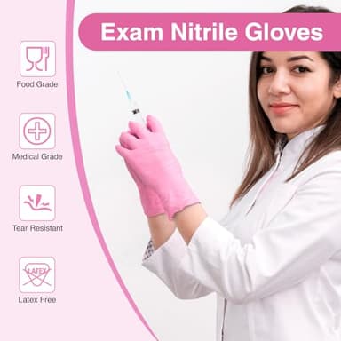 Schneider Nitrile Exam Gloves, 4-mil Medical Gloves Disposable Latex Free, Powder Free, Food Safe Glove for Cooking, Cleaning, Examination, Cherry Blossom, Medium, 100-ct Box - Image 2