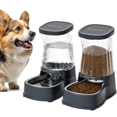 Gardner Pet Automatic Dog Water Dispenser Gravity Stainless Steel Waterer & Food Feeder Set, 100% BPA Free Large Capacity Feeding Bowls for Medium & Large-Sized Dogs Cats Other Pets -(1 Gallon x2) - Image 1