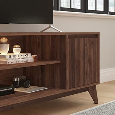 Taylor & Logan Haisley Mid-Century Modern 60" Media Center with Two Soft Close Doors and Adjustable Shelving in Dark Walnut - Image 8