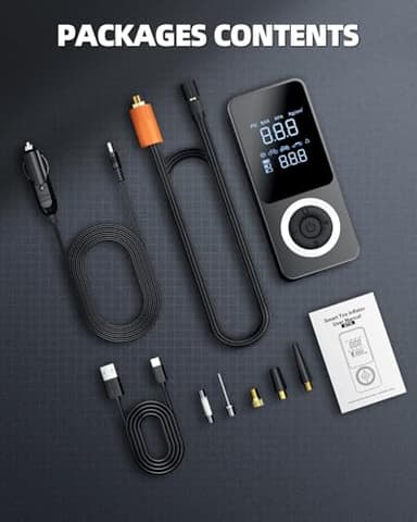 Cordless Tire Inflator Portable Air Compressor, Smart Air Pump for Car Tire with Digital Pressure Gauge, LED Light, 12V Car Power Adapter, Storage Box, Car, Motorcycle, Ball, BikePump - Image 7