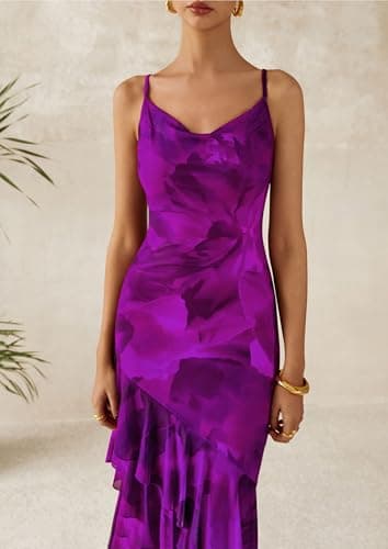 PRETTYGARDEN Maxi Dresses for Women 2025 Summer Tiered Floral Beach Sundress Spaghetti Strap Wedding Guest Long Dress (Print Purple,X-Small) - Image 6