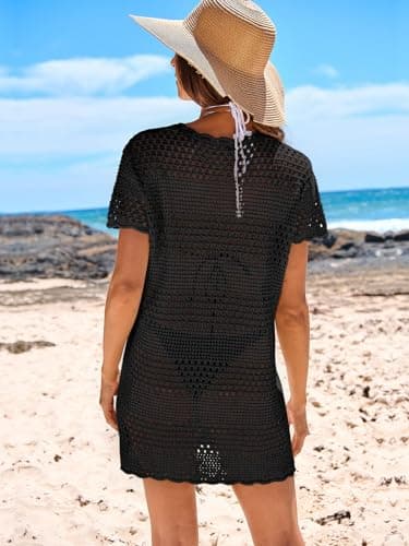 ANRABESS Swimsuit Cover Up for Women 2025 Crochet Bathing Suit Swimwear Mesh Knit Beach Dress Summer Vacation Outfit Clothes Black Medium - Image 5