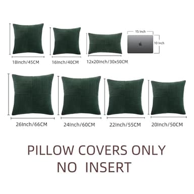 Fancy Homi Set of 2 Dark Green Decorative Throw Pillow Covers 20x20 Inch for Living Room Couch Bed, Boho Farmhouse Forest Green Home Decor, Soft Corss Corduroy Patchwork Textured Cushion Case - Image 7