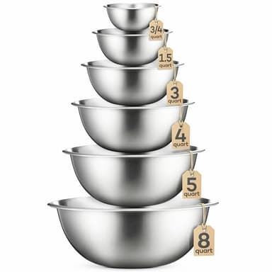 FineDine Stainless Steel Mixing Bowls Set, Dishwasher Safe, Up To 8 Quart Metal Mixing Bowls For Kitchen, Nesting, Large, Small, Big Food Prep, Cooking, Baking - Image 1
