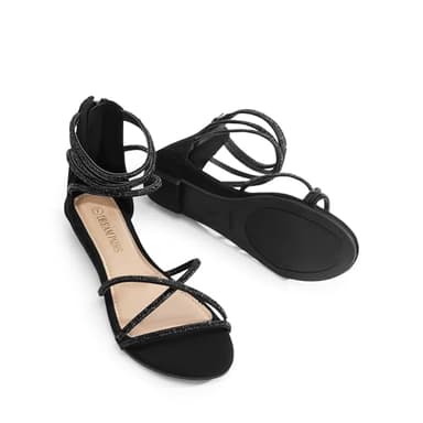 DREAM PAIRS Women's Ankle Strap Flat Sandals Summer Dressy Strappy Gladiator Rhinestones Sandals,Size 8.5,Black,WEITZ - Image 2