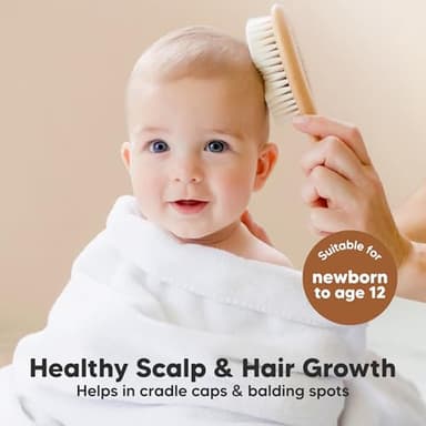 Wooden Baby Hair Brush - Cradle Cap Baby Brush with Soft Goat Bristles, Perfect Gentle Scalp Newborn Comb for Infant, Girls, Boys, Bath Essentials (Walnut, Oval) - Image 3