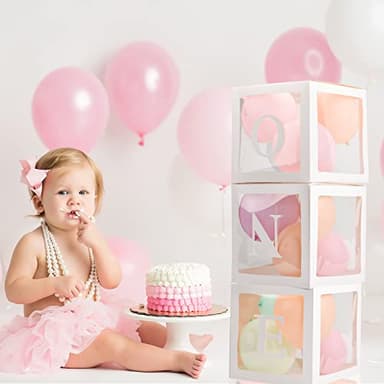 TECKED First Birthday Decorations For Boy Or Girl, 3 Pcs ONE Balloon Boxes For 1st Birthday, Baby Clear Blocks Party Decor With ONE Letters For Photoshoot Props, Cake Smash Backdrop - Image 5