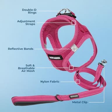 Voyager Step-in Air All Weather Mesh Harness and Reflective Dog 5 ft Leash Combo with Neoprene Handle, for Small, Medium and Large Breed Puppies by Best Pet Supplies - Set (Fuchsia), S - Image 3