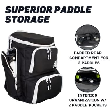 PBAW Pickleball Backpack for Men & Women – Large Gear Bag Fits 4 Paddles, Vented Shoe Compartment, 14 Pockets, Fence Hook, Dual XL Bottle Holders - Black/White - Image 5
