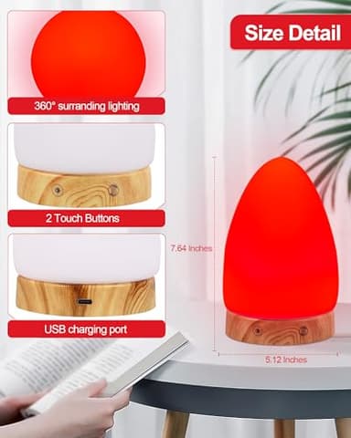 Red Light Night Light Lamp for Sleep, Red Nightlight Desk Lamp with 670nm Wavelength Multi-Color and Brightness Options Remote Control USB Charging Elegant Design - Image 5
