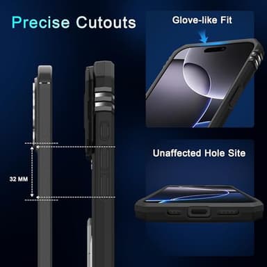 DEERLAMN Case for iPhone 16 Pro Max with Slide Camera Cover+Screen Protector (1 Pack), Rotated Ring Kickstand Military Grade Shockproof Protective Cover-Black - Image 6