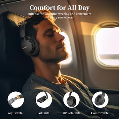 Falebare Noise Cancelling Headphones, Bluetooth Headphone Over The Ear Headset Wireless Bluetooth with Mic, 80H Playtime, Deep Bass, Comfort Fit, Portable Lightweight Headphones for Travel, Home - Image 3