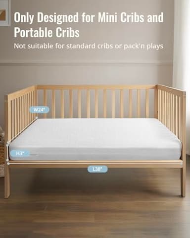 ThrivyHero Mini Crib Mattress, 2-Stage Dual Firmness with High Density Support Foam and Cooling Gel Memory Form, 38 x 24inch Mini Mattress for Crib with Ultra-Soft Jacquard Cover, Washable, White - Image 3