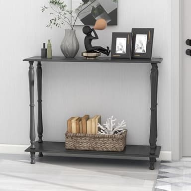 TaoHFE 32 Inch Narrow Black Console Tables for Entryway Table Couch Table Behind Sofa Skinny Hallway Table Vintage Wooden Black Side Table for Entrance Living Room Corridor Front Door - Image 1