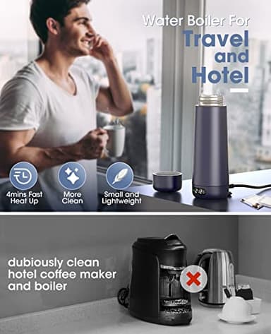 Travel Kettle, Dual Voltage Portable Electric Kettle 110V-220V-240V Smart Small Water Boiler for Tea & Coffee, 316 Stainless Steel, 6 Temperature Control and LCD Display, for Global Use (370ML) - Image 2