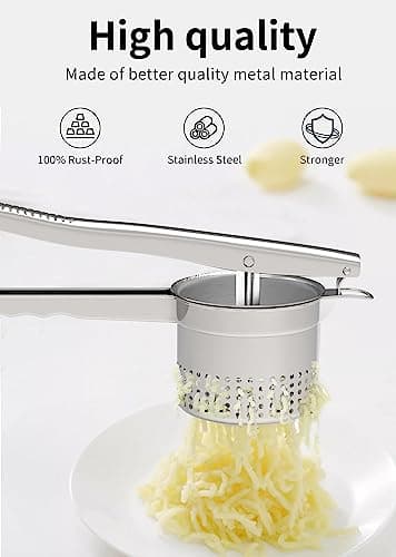 GloTika Large 15oz Potato Ricer, Heavy Duty Stainless Steel Potato Masher with Ergonomic Handle, Masher and Ricer Kitchen Tool for Mashed Potatoes, Noodle Maker - Image 4