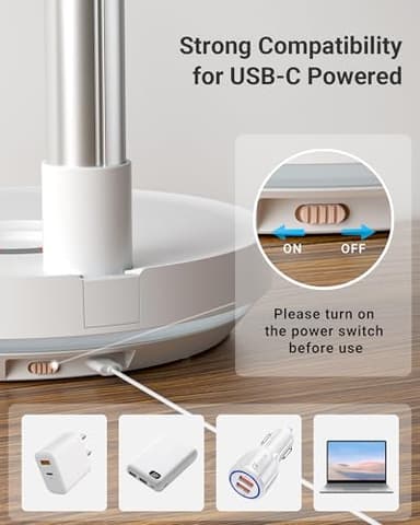 Primevolve Portable Rechargeable Oscillating Fan, Battery Operated Fan Adjustable Height, USB Home Office Outdoor Camping Travel, White 10" - Image 6