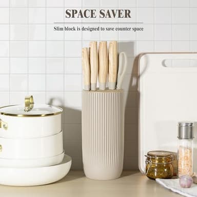 Knife Set, Astercook 6 Piece Khaki Kitchen Knife Set, Non-stick Stainless Steel Knife Block Set, Anti-Rust Dishwasher Safe Knife Set with Block - Image 6