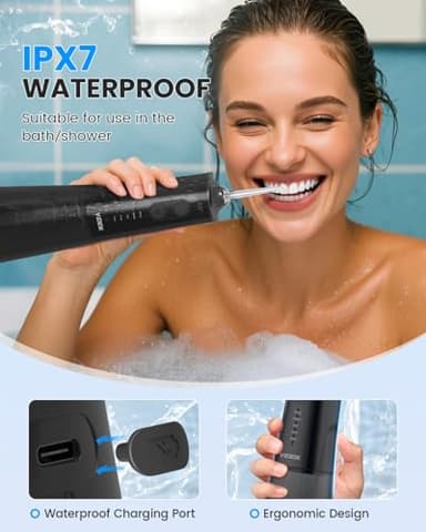VIMMK Water Flosser, Cordless Water Dental Flosser, 9 Jet Tips 5 Modes 300ML IPX7 Waterproof, Portable Rechargeable Oral Irrigator for Home Travel - Gums, Orthodontic, Braces Care - Black - Image 6