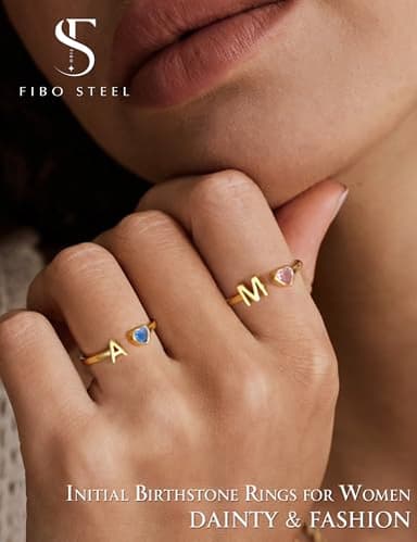 FIBO STEEL Initial Birthstone Rings for Women - 14K Gold Plated Sterling Silver Rings - Adjustable Stackable Dainty Gold Heart Cubic Zirconia Letter Ring Birthday Bridesmaid Gifts Jewelry A September - Image 2