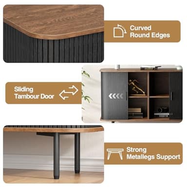 47''W x 32''H Storage Cabinet, Fluted Sideboard Buffet Cabinet with Storage, Console Table Credenza with Tambour Slatted Sliding Doors and Shelves for Living Room, Kitchen, Black - Image 5
