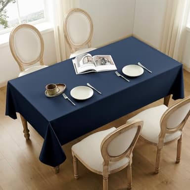 Veblandy Rectangle Tablecloth Weaved Textured Water Resistant Spill Proof Table Cloth, Decorative Fabric Wrinkle Free Table Cover for Events and Dinner, 60 x 84 Inch, Navy Blue - Image 4