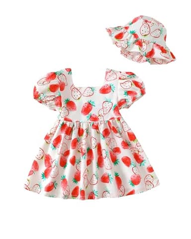 Baby Girl Dresses 6 9 12 Month Girl Clothes Summer Toddler Ruffle Red Short Sleeve Boho Swing Sundress Infant Spring Casual Dress Two Piece Outfit - Image 1