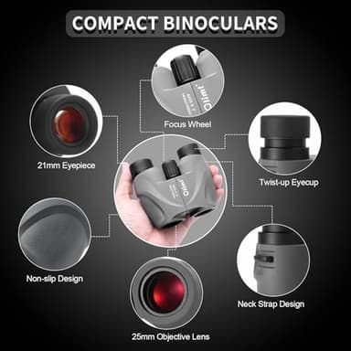 8x25 Compact Binoculars, Small Lightweight Handheld Portable Mini Pocket BAK-4 Prism 8.2° Wide Angle View ED Lens Professional HD Optics for Adults Outdoor Travel Bird Watching Hiking Birding Concert - Image 2