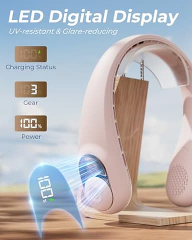 Neck Fan, Personal Fan with LED Display, USB-C Rechargeable, 4000mAh-Battery, 3-Speed Adjustment & Whisper-Quiet Operation, Perfect for Home, Travel, Sports - Image 6