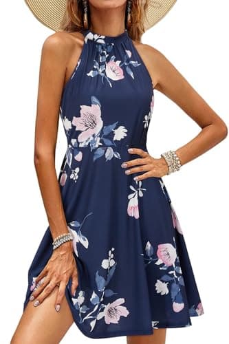 OUGES Women's Summer Dresses Floral Sundresses Halter Neck Casual Sundress(Floral-40,M) - Image 1