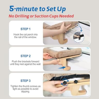 Zakkart Cat Perch for Window Sill with Bolster - Orthopedic Hammock Design with Premium Hardwood & Robust Metal Frame - Cat Window Seat for Large Cats and Kittens - Dark Stained Wood with Gray Bed - Image 6