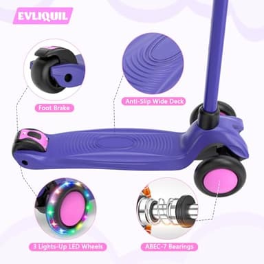 Kids Scooter,LED Lighted Wheels and 3 Adjustable Height Handlebars Scotters for Kids 3-12,3 Wheel Toddler Kick Scotter for Boys & Girls up to 132 Lbs. - Image 3