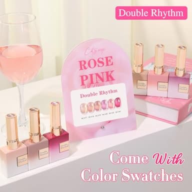 Double Rhythm Cat Eye Gel Nail Polish Set of 6 Same Color Same Bottle 0.5 Oz Shimmer Glitter with Magnet Holographic Reflective Magnetic UV Nail Polish Kit at Home (Glass Nude Pink Rose-T6-32) - Image 2