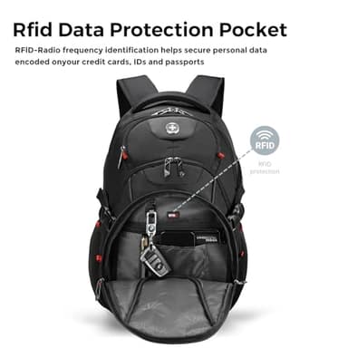 Swissdigital Design Laptop Backpack with USB Charging Port, Travel Backpack Fits 15.6 inches Computer, 31L College School Backpack for Men, Black | SD803 - Image 4