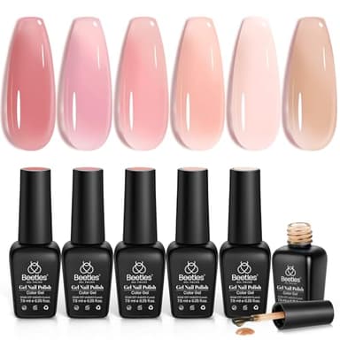 Beetles Jelly Gel Nail Polish Set, 6 Colors Jelly Gel Polish Kit Nude Pink Neutral Nail Art Design Sheer Translucent Gel Nail Kits Soak Off Uv Nail Lamp Cured Nail Manicure Gift for Women - Image 7