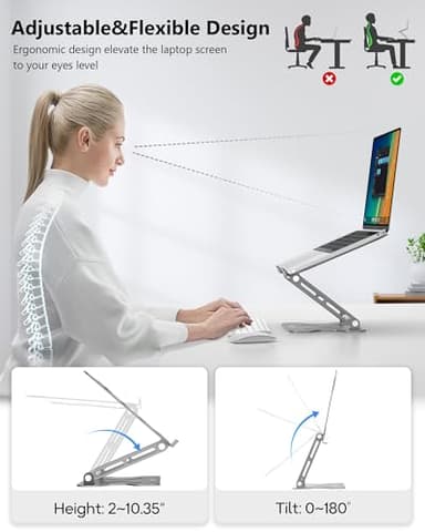 NTMY Portable Laptop Stand,Adjustable Laptop Stand,Folding Laptop Stand,Laptop Riser for Desk for Laptops up to 16 Inches MacBook air pro, Acer,Lenovo,Dell Notebook-Meteorite Grey - Image 4