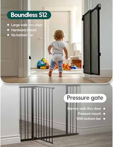 Babelio 29.7-46.5" No Bottom Bar Baby/Dog Gate for Stairs, House and Doorways, Auto Close Safety Pet Gates with Large Walk Thru Door, Hardware Mount, Black - Image 3