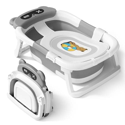 AVIDOR Baby Bathtub,Collapsible Bathtub for Newborn to Toddler,Durable Essential Infant Bath Tub,Portable Travel Baby Tub with Soft Cushion,No-Slip Hanging and Detachable(Grey) - Image 1