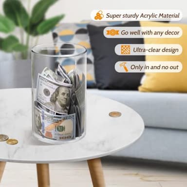 Hicocool Clear Piggy Bank, Acrylic Piggy Bank for Adults Must Break to Open, Unopenable Money Saving Box for Boys Girls Birthday Gift (10" H x 6" D) - Image 4