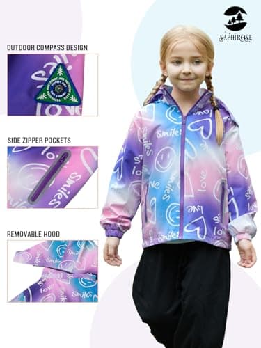 SaphiRose Kids Rain Jacket Waterproof Raincoat Mesh Lined Coat with Removable Hood for Boys Girls (Pink Smiles,6-7years) - Image 3