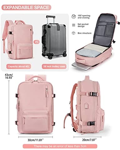 VGCUB Large Travel Backpack Bag for Women Men,Carry on Backpack,17 Inch Laptop Business Work Waterproof Backpack with Laptop Compartment,Person Item Flight Approved,Mochila de Viaje,Pink - Image 6