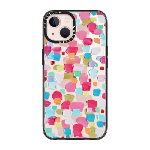 CASETIFY Compact iPhone 13 Case [4 ft. 2X Military Grade Drop Protection/Slim/Lightweight] - Magenta Confetti - Clear Black - Image 1