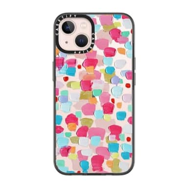 CASETIFY Compact iPhone 13 Case [4 ft. 2X Military Grade Drop Protection/Slim/Lightweight] - Magenta Confetti - Clear Black - Image 1