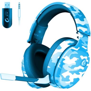 Gtheos 2.4GHz Wireless Gaming Headset for PS5, PS4 Fortnite & Call of Duty/FPS Gamers, PC, Switch, Bluetooth 5.3 Gaming Headphones with Noise Canceling Mic, Stereo Sound, 40+Hr Battery - Blue Camo - Image 1